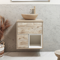 Hängender Waschtischunterschrank 600mm inkl. ovalem Elements-Aufsatzwaschbecken in Beige (Sand) helle Eiche - Hoxton