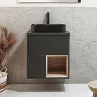 Hängender Waschtischunterschrank 600mm inkl. rechteckigem Elements-Aufsatzwaschbecken in Graphit Schwarzgrau - Hoxton