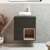 Hängender Waschtischunterschrank 600mm inkl. rundem Elements-Aufsatzwaschbecken in Weiß (Chalk) Schwarzgrau - Hoxton