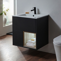 Hängender Waschtischunterschrank 600mm inkl. Waschbecken mit LED-Licht - Schwarzgrau - Hoxton