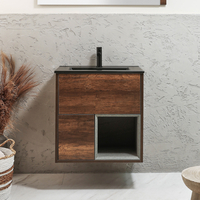 Hängender Waschtischunterschrank 612mm inkl. Elements-Waschbecken in Graphit mit LED-Beleuchtung - dunkle Eiche - Hoxton