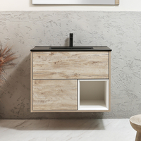 Hängender Waschtischunterschrank 800mm inkl. Elements-Waschbecken in Schwarz (Graphite) - helle Eiche - Hoxton