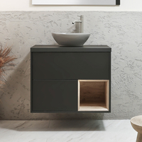 Hängender Waschtischunterschrank 800mm inkl. ovalem Elements-Aufsatzwaschbecken in Grau (Pebble) Schwarzgrau - Hoxton