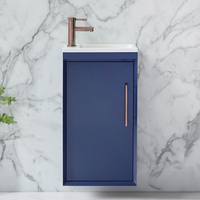 Hängender Waschtischunterschrank mit Waschbecken 400mm Dunkelblau - inkl. modernem Möbelgriff in gebürsteter Bronze – Edge