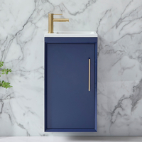 Hängender Waschtischunterschrank mit Waschbecken 400mm Dunkelblau - inkl. modernem Möbelgriff in satiniertem Gold – Edge