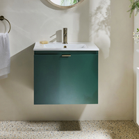 Hängender Waschtischunterschrank mit Waschbecken 600mm Dunkelgrün - inkl. Griffleiste für Möbel in gebürtetem Messing – Cluo