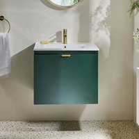 Hängender Waschtischunterschrank mit Waschbecken 600mm Dunkelgrün - inkl. Griffleiste für Möbel in satiniertem Gold – Cluo