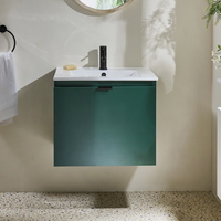 Hängender Waschtischunterschrank mit Waschbecken 600mm Dunkelgrün - inkl. Griffleiste für Möbel in Schwarz – Cluo