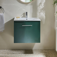 Hängender Waschtischunterschrank mit Waschbecken 600mm Dunkelgrün - inkl. modernem Möbelgriff in Chrom – Cluo