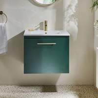 Hängender Waschtischunterschrank mit Waschbecken 600mm Dunkelgrün - inkl. modernem Möbelgriff in satiniertem Gold – Cluo