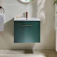 Hängender Waschtischunterschrank mit Waschbecken 600mm Dunkelgrün - inkl. modernem Möbelgriff in satiniertem Kupfer – Cluo