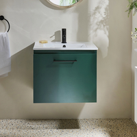 Hängender Waschtischunterschrank mit Waschbecken 600mm Dunkelgrün - inkl. modernem Möbelgriff in Schwarz – Cluo