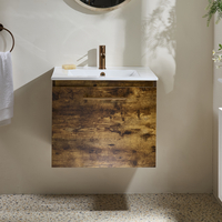 Hängender Waschtischunterschrank mit Waschbecken 600mm dunkle Eiche - inkl. modernem Möbelgriff in satiniertem Kupfer – Cluo