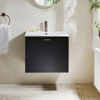 Hängender Waschtischunterschrank mit Waschbecken 600mm Schwarzgrau - inkl. Griffleiste für Möbel in gebürsteter Bronze – Cluo