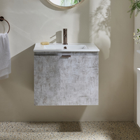 Hängender Waschtischunterschrank mit Waschbecken 600mm Steingrau - inkl. Griffleiste für Möbel in gebürsteter Bronze – Cluo