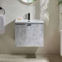 Hängender Waschtischunterschrank mit Waschbecken 600mm Steingrau - inkl. Griffleiste für Möbel in Schwarz – Cluo