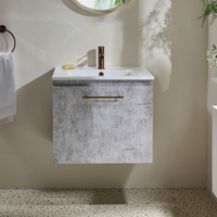 Hängender Waschtischunterschrank mit Waschbecken 600mm Steingrau - inkl. modernem Möbelgriff in satiniertem Kupfer – Cluo