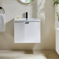 Hängender Waschtischunterschrank mit Waschbecken 600mm Weiß - inkl. Griffleiste für Möbel in Schwarz – Cluo