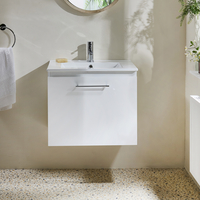 Hängender Waschtischunterschrank mit Waschbecken 600mm Weiß - inkl. modernem Möbelgriff in Chrom – Cluo