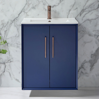 Hängender Waschtischunterschrank mit Waschbecken 610mm Dunkelblau - inkl. modernen Möbelgriffen in gebürsteter Bronze – Edge