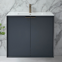 Hängender Waschtischunterschrank mit Waschbecken 810mm Anthrazit - inkl. Fingergriffe für Möbel in gebürstetem Messing – Edge