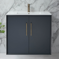 Hängender Waschtischunterschrank mit Waschbecken 810mm Anthrazit - inkl. modernen Möbelgriffen in gebürstetem Messing – Edge