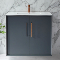 Hängender Waschtischunterschrank mit Waschbecken 810mm Anthrazit - inkl. modernen Möbelgriffen in satiniertem Kupfer – Edge