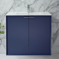 Hängender Waschtischunterschrank mit Waschbecken 810mm Dunkelblau - inkl. Fingergriffe für Möbel in Chrom – Edge
