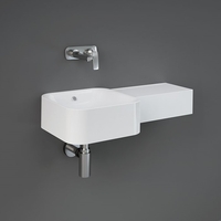 Hängewaschbecken eckig Ablage rechts 765mm x 360mm ohne Hahnloch Glanz-Weiß – RAK Petit x Hudson Reed