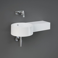 Hängewaschbecken rund Ablage rechts 765mm x 360mm ohne Hahnloch Glanz-Weiß – RAK Petit x Hudson Reed