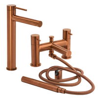 Hohe 1-Loch Waschtischarmatur & Badewannenarmatur inkl. Handbrause satiniertes Kupfer - Otto