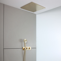 Hudson Reed - Unterputz-Thermostat für zwei Verbraucher mit Umsteller inkl. Unterputzduschkopf & Handbrause satiniertes Gold – Lune