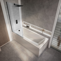 Hudson Reed Duschbadewanne inkl. Badewannenaufsatz in Schwarz 1400mm x 700mm - mit Seitenverkleidung - Sandford