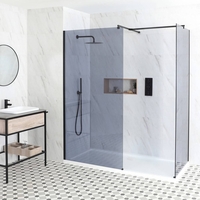 Hudson Reed Getönte Walk-In Dusche,  Schwarz,  für Eckeinbau - inkl. 1100mm x 700mm Duschwanne mit niedrigem Profil – Nox-Luna