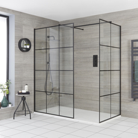 Hudson Reed Walk-In Dusche mit Gittermuster,  Eckeinbau,  Schwarz - inkl. 1200 x 900 Duschwanne mit Schiefer-Effekt in Weiß - Barq