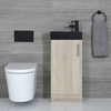 Kompaktes Standwaschbecken Schwarz mit Unterschrank Eiche 400mm - Cluo
