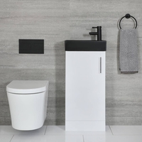 Kompaktes Waschbecken Schwarz mit Unterschrank Weiß 400mm Standmontage - Cluo