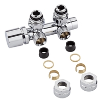Mittelanschlussgarnitur Eck-Ausführung Manuell Chrom inkl. Multiadapter für 16mm Kupferrohre im Set