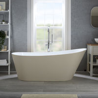 Moderne Freistehende Badewanne (oval) mit einer erhöhten Rückenschräge 150 x 75cm inkl. Überlauf in Chrom - Beige - Otterton