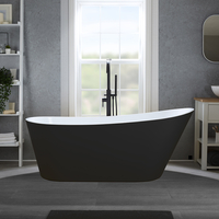 Moderne Freistehende Badewanne (oval) mit einer erhöhten Rückenschräge 1600mm x 750mm inkl. Überlauf in Schwarz - Schwarz - Otterton