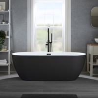 Moderne Freistehende Badewanne (oval) mit zwei Rückenschrägen 150 x 75cm inkl. Überlauf in Schwarz - Schwarz - Otterton