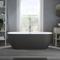 Moderne Freistehende Badewanne (oval) mit zwei Rückenschrägen 170 x 75cm inkl. Überlauf in Chrom - Grau - Otterton