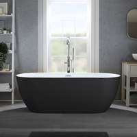 Moderne Freistehende Badewanne (oval) mit zwei Rückenschrägen 170 x 75cm inkl. Überlauf in Chrom - Schwarz - Otterton
