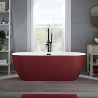Moderne Freistehende Badewanne (oval) mit zwei Rückenschrägen 170 x 75cm inkl. Überlauf in Schwarz - Rot - Otterton