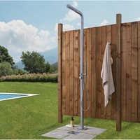 Moderne Freistehende Gartendusche mit Handbrause,  Gebürsteter Stahl - Lugo