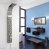 Modernes Duschpaneel mit Thermostat - mit großem Regenduschkopf,  Handbrause und Massagedüsen - Edelstahl - Select