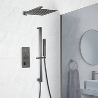 Modernes Duschsystem mit Unterputz-Thermostat,  30cm x 30cm Duschkopf und Brausestangenset - Metallgrau - Orno Hudson Reed