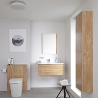 Newington - Waschtisch mit Unterschrank 800mm,  WC mit Vorwandelement,  Badschrank & Spiegel - Goldeiche