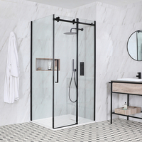 Rahmenlose Duschkabine mit Schiebetür - Schwarz 1000mm x 800mm (Eckeinbau) - inkl. Duschwanne mit Schiefer-Effekt in Weiß – Nox