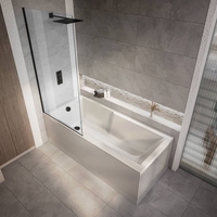 Rechteck-Badewanne - mit Duschzone inkl. Badewannenaufsatz - in Schwarz - 1700mm x 750mm,  mit Seitenverkleidung – Sandford